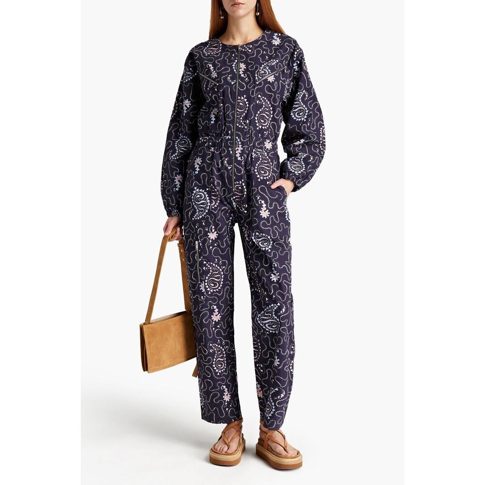 Isabel Marant Etoile Blue Nilaney Jumpsuit Printed Cotton Boho Chic US 10